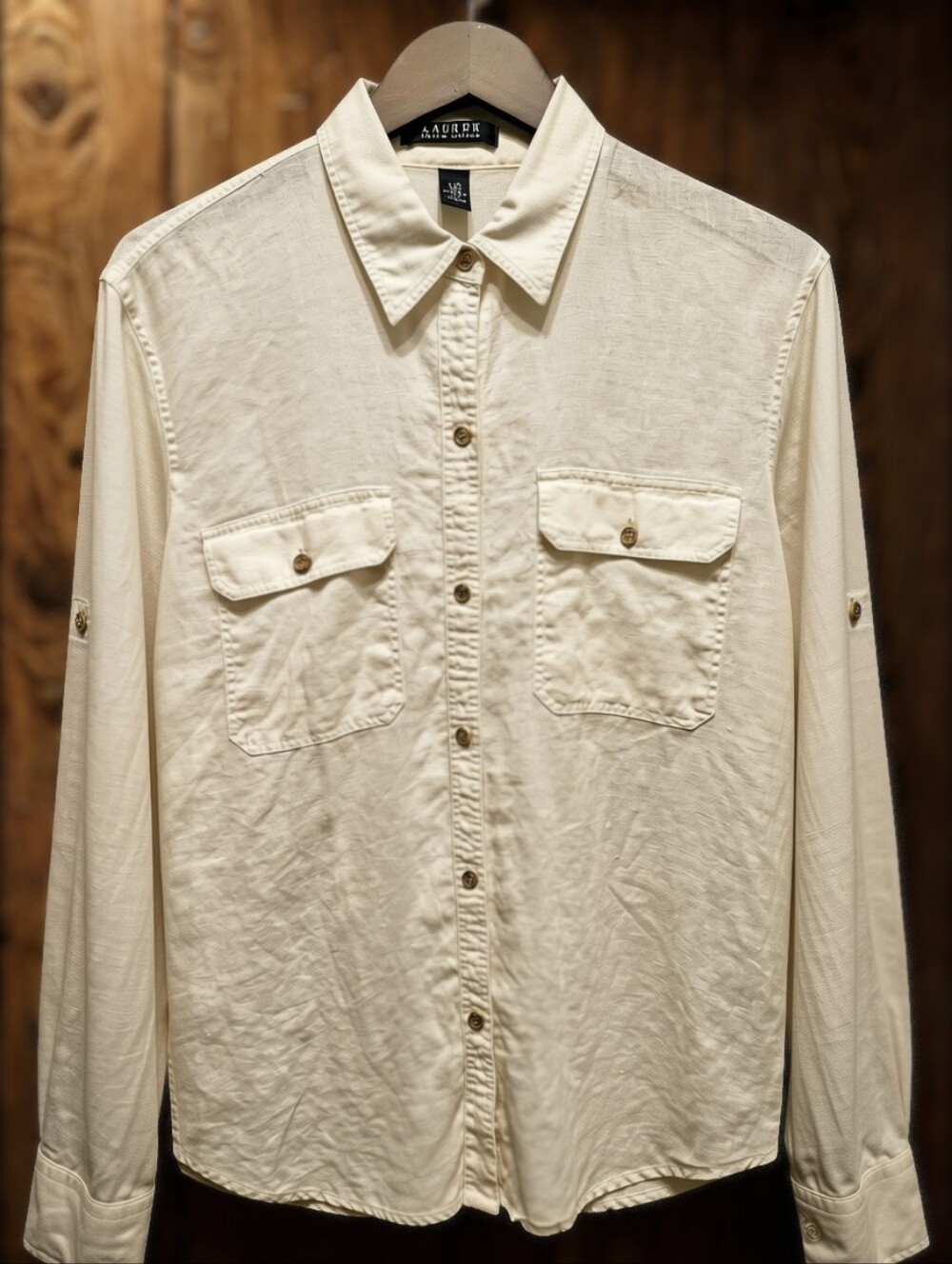 Lauren Ralph Lauren Women's Cream Button-Front Casual Shirt